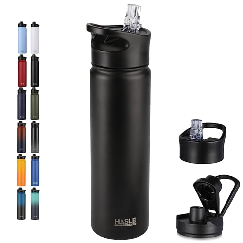 Insulated Water Bottle 22 oz Double Wall Stainless Steel Water Bottle Wide Mouth with Straw Lid & Spout Lid Keeps Cold or Hot
