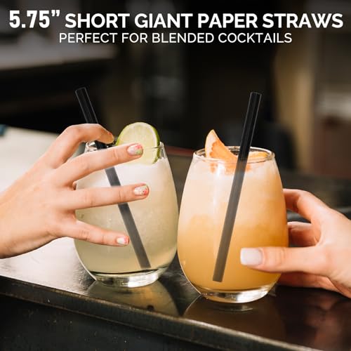5.75 inch 8mm Wide Short Black Paper Drinking Straws Disposable for Lowball Glasses (250 Count)