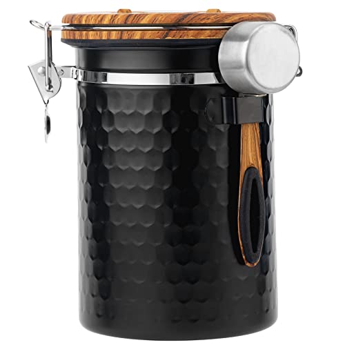 Coffee Canisters Airtight Coffee Bean Storage Container Kitchen Stainless Steel Food Storage Container with Scoop Date Tracker & CO2 Valve 61Fl Oz (60.8652 Fl Oz)