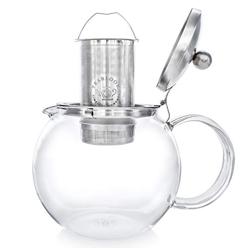 All-in-One Glass Teapot and Tea Kettle – Heatproof Borosilicate Glass Tea Maker with Removable Stainless Steel Loose Tea Infuser – Classica Stovetop Tea Pot (40 oz / 1200 ml)