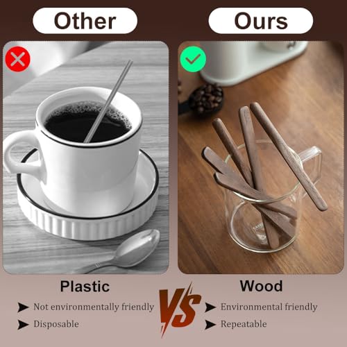 Black Walnut Wood 4Pcs Coffee Stirrers 6″ Reusable & Multifunctional for Coffee (4 Count)