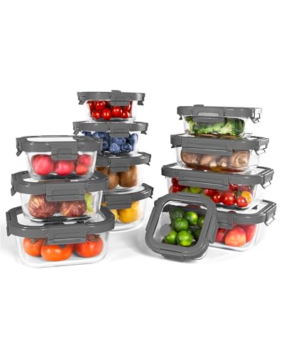 12 Pack Glass Containers with Tempered Lids (12 Count)