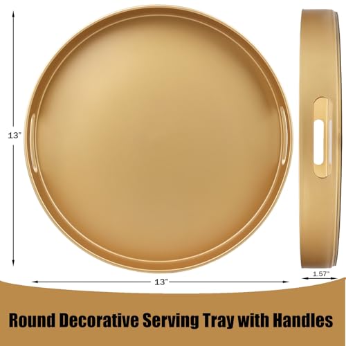 Gold Round Decorative Tray with Handles