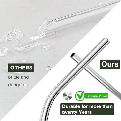4 Pcs 0.35" Wide Bore Reusable Stainless Steel Metal Smoothie Straws (4 Count)