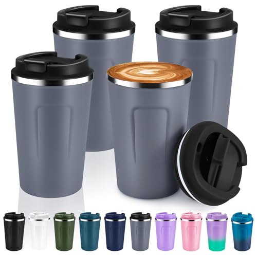 12 oz Double Wall Insulated Vacuum Travel Coffee Mug with Flip Lid Bulk 4 Pack (4 Count)