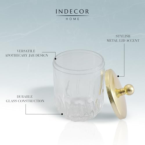 Clear Transparent Apothecary Vertical Wavy Glass Jar With Gold Metal Lid Cover for Bathroom Organization