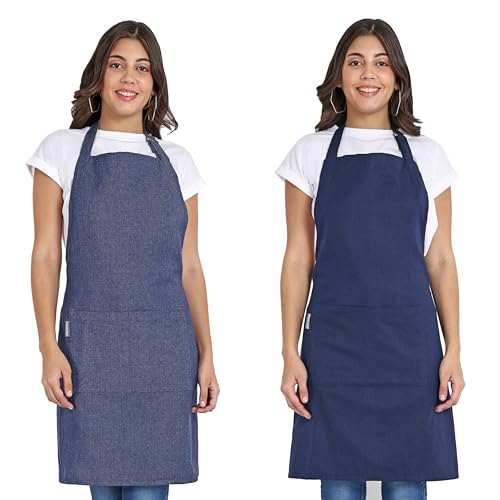 Chef ApronS Recycled Cotton Kitchen Apron with an Adjustable Neck with Long Ties (2 Count)