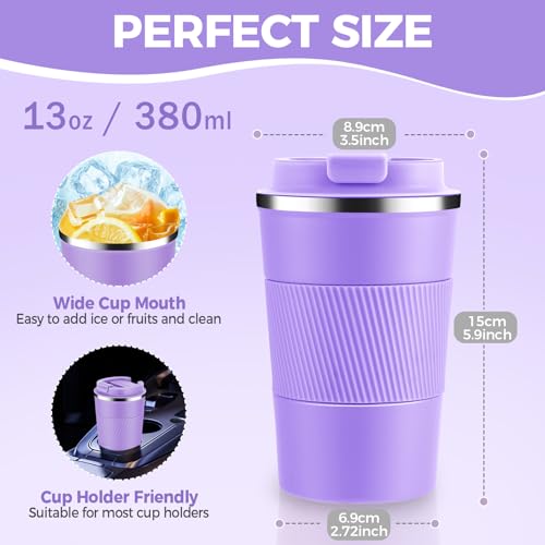 13 oz Stainless Steel Insulated Travel Coffee Mug with Fip Lid Bulk 4 Pack (4 Count)