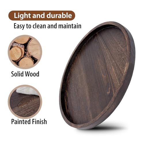Round Ottoman Tray Large Wood Serving Tray for Table Living Room Bedroom