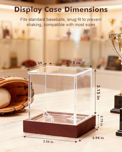 Acrylic Baseball Memorabilia Display Case UV Shield Wood Base