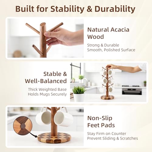 Natural Wood Mug Holder for Counter Top