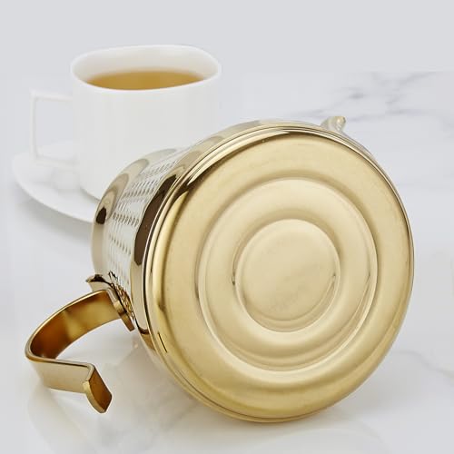 1.2L(40oz) Stainless Steel Hammer Patterned Teapot With Removeable Infuser,Loose leaf cover,Gold