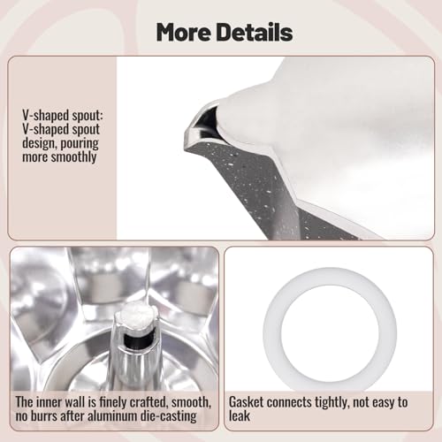 6 Cup Aluminum Moka Pot Classic Stovetop Espresso Coffee Maker 300ml 10oz Coffeemaker Percolator Mocha Pot Greca Coffee Maker Cafe Makers for Italian and Cuban Café Brewing Gray