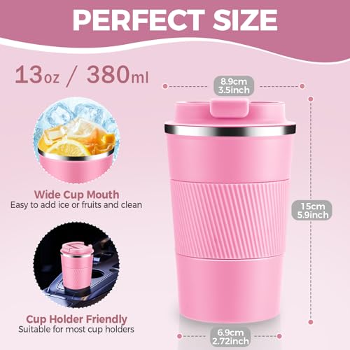13 oz Stainless Steel Insulated Travel Coffee Mug with Fip Lid Bulk 2 Pack (2 Count)