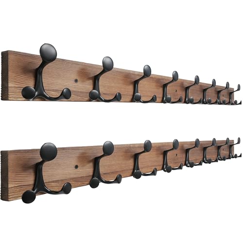 43 Inch Wood Coat Rack Wall Mount with 8 Triple Hooks (2 Count)