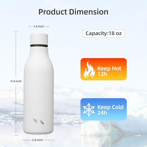 18 oz Insulated Stainless Steel Metal Water Bottle with Strap