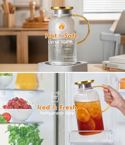 2 PACK Glass Pitcher with Lid 64 oz (2 Count)