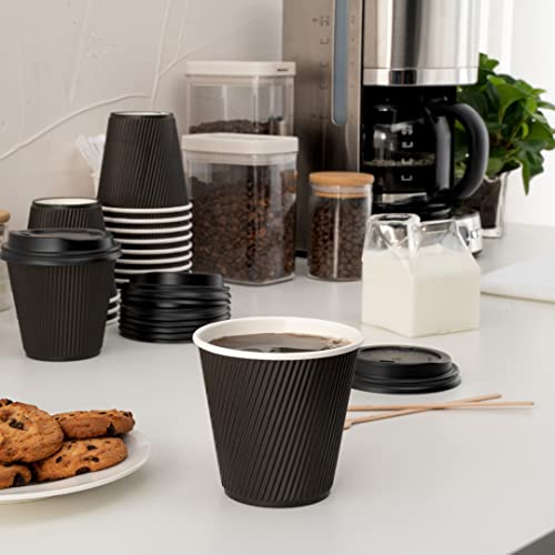 Ripple Wall Coffee Cups 25 Count 8 Ounce Insulated Black Paper Cups