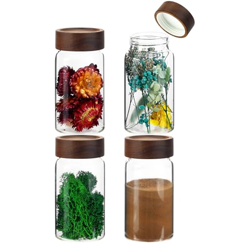 8 oz Small Glass Spice Jars with Airtight Wood Acacia Lid 4 PCS