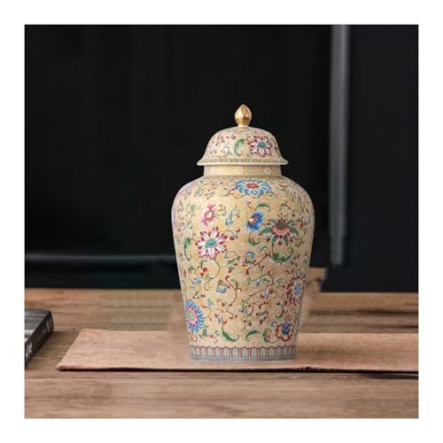 12in flower Ginger Jar with Lid Chinese Decorative brown Ceramic