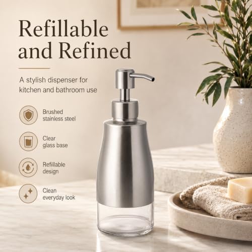 Non Slip Soap Dispenser with Brushed Nickel Stainless Steel Case