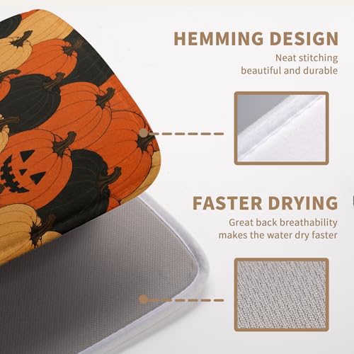 Halloween Spooky Pumpkin Dish Drying Mats Cute Ghost Dish Mat Fall Drying Matt Dishes Dryer Pad for Kitchen Counter Absorbent Microfiber Washable Foldable Reusable 18x24 in