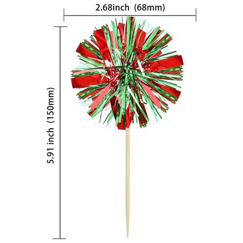 30Pcs Foil Firework Cupcake Toppers Sparkle Tinsel Drink Birthday Cake Decorations Cocktail Food Fruit Toothpick for New Years Wedding Birthday Party Decorations Red Green (30 Count)