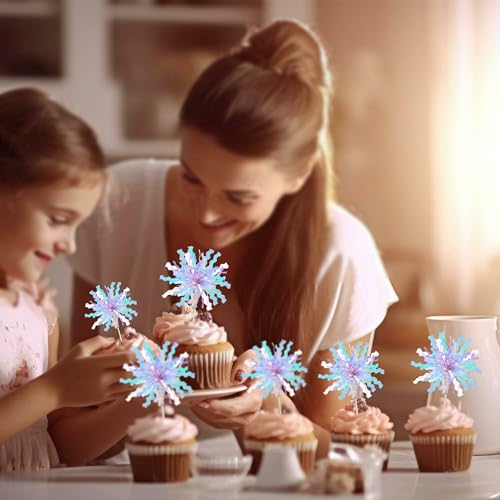20Pcs Foil Firework Cupcake Toppers Happy Birthday Cake Toppers Sparkle Tinsel Flower Drink Stirrers Cocktail Food Fruit Toothpicks for Valentine's Day Party Supplies Light Blue (20 Count)