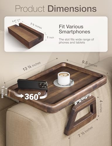 Sofa Arm Tray with 360° Phone Holder
