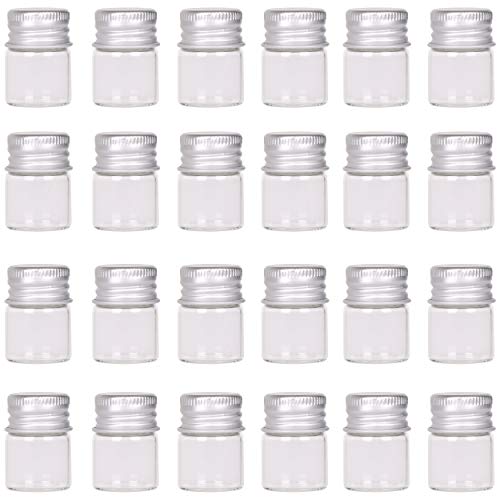 Mini Glass Bottles with Screw Caps 5ml 24 Sets Aluminum Top Metal Lids 5 Milliliter Tiny Vials Small Jars DIY Storage Art Craft Decor (24 Count)