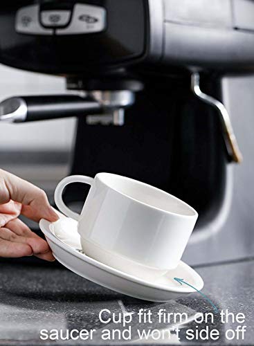 8 Ounce Porcelain Stackable Cappuccino Cups with Saucers and Metal Stand