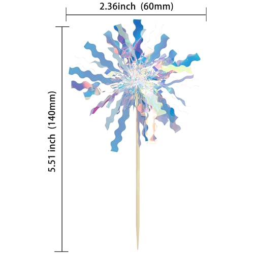 30Pcs Foil Firework Cupcake Toppers Happy Birthday Cake Toppers Tinsel Flower Drink Stirrers Cocktail Food Fruit Toothpicks for Valentine's Day Party Birthday Wedding Supplies Laser Silver (30 Count)