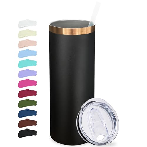 20 oz Skinny Tumblers Bulk with Lids and Straws Black