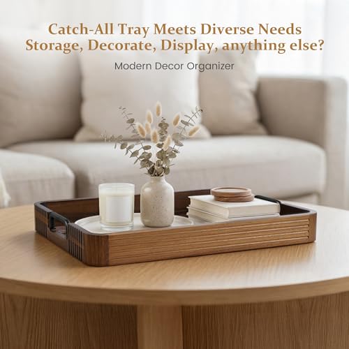 Acacia Wood Serving Tray with Metal Handle