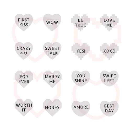 Mini Heart Cookie Cutter with Text Stencils Bundle (9 Count)