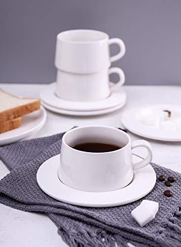 Porcelain Stackable Cappuccino Cups with Saucers (4 Count)