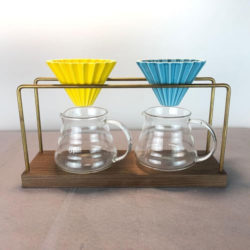 Ceramic Coffee Dripper Pour Over Coffee Maker with Wood Stand Elegant Flower Shape Filter