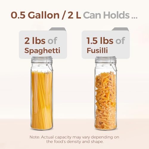 Tall Glass Pasta Containers with Airtight Lids 68 oz 3 Pack Canister (3 Count)