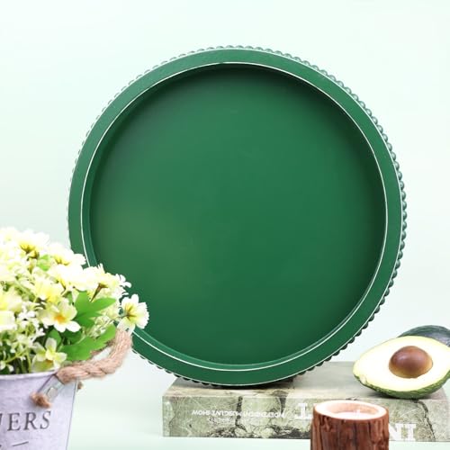 Green Round Wood Decorative Ottoman Tray for Coffee Table