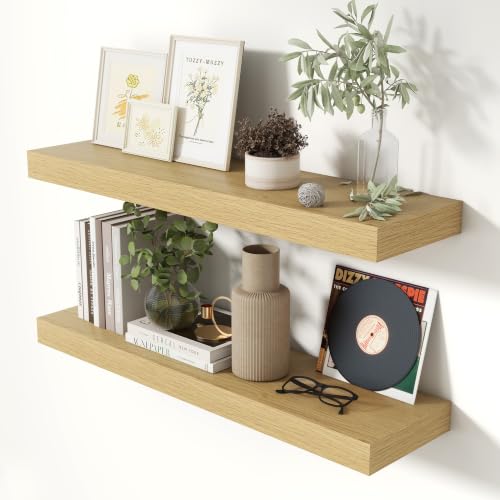 32 Inch Floating Shelves for Wall Oak Shelves Set of 2