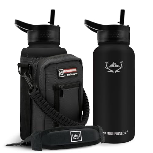 32 oz Insulated Water Bottle with Carrier Bag & 3 Lids