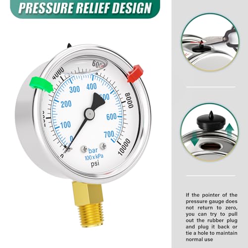 0 10000PSI Stainless Steel Liquid Filled Pressure Gauge