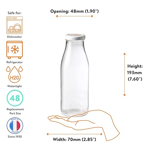 French Glass Milk Bottles with Printed Airtight Twist Lids (6 Count)