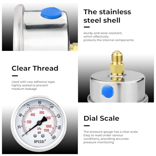 0 160 Psi Glycerin Liquid Filled Low Pressure Gauge