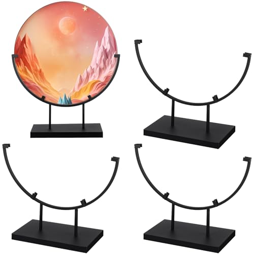 4 Pcs 12 Inch Round Metal Display Stands for Stained Glass Art Fused Display Stands Decorative Fused Glass Art Base for Plate Picture Platter Photo (4 Count)
