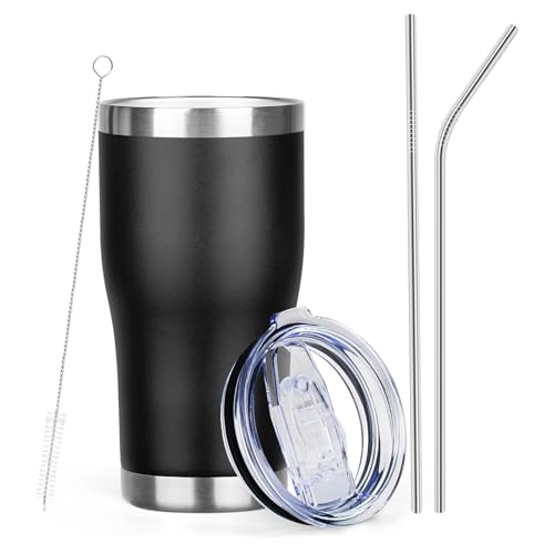 20oz Coffee Tumbler with Lid and Straw Double Wall Vacuum Insulated Cup Stainless Steel Travel Mugs Insulated for Hot and Cold Leakproof Powder Coated Tumbler for Indoor and Outdoor