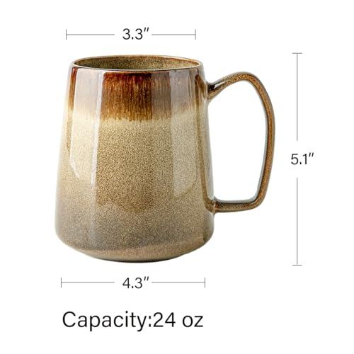 24 oz Extra Large Ceramic Coffee Mug Vintage Brown Cup with Handle