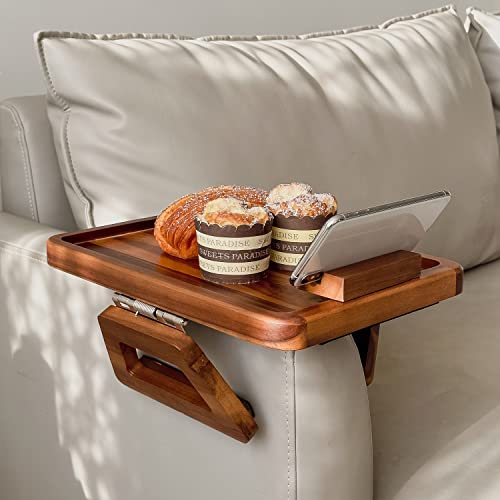 Large Acacia Sofa Arm Tray with Phone Holder