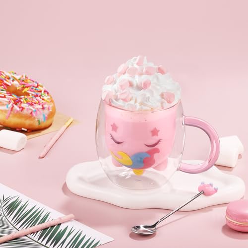 Cute Unicorn Mug Double Walled Glass Mug 9.4oz Coffee Milk Tea Cup