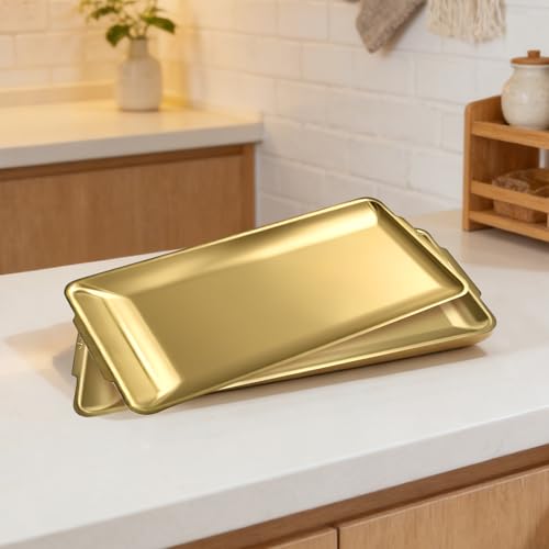2Pcs 304 Stainless Steel Food Serving Trays